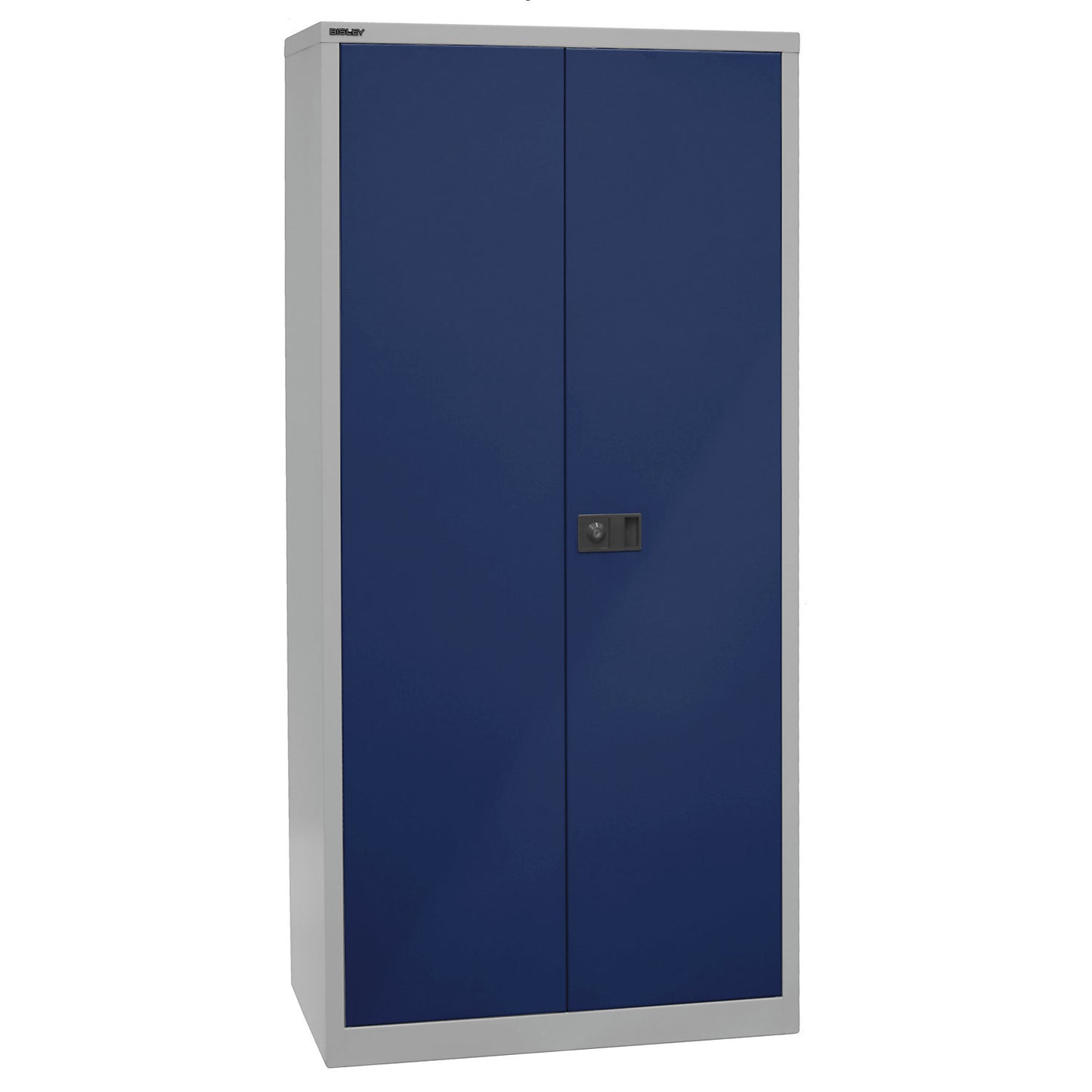 UNIVERSAL double door cupboard, HxWxD 1950 x 914 x 500 mm, 4 zinc plated shelves, 5 file heights, light grey / Oxford blue.