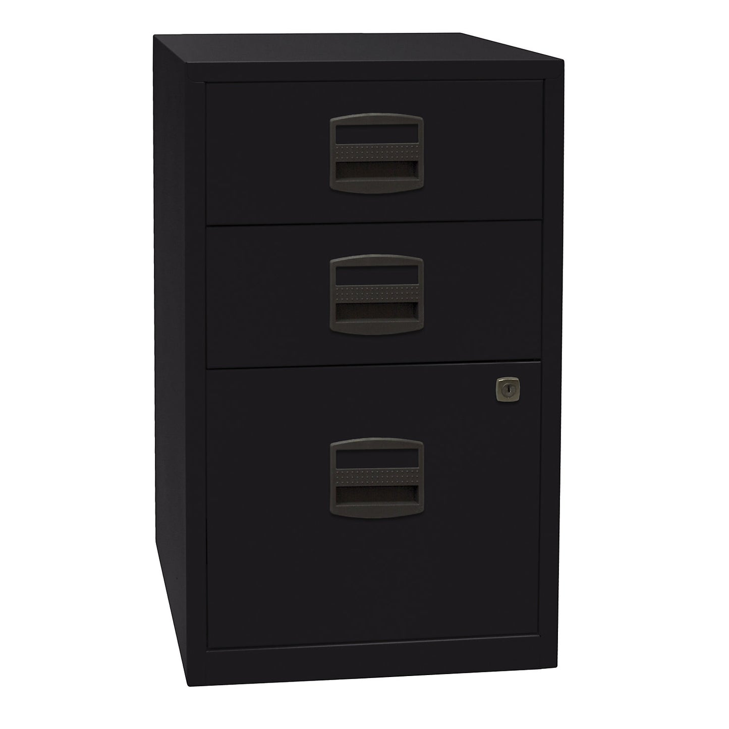 PFA side cupboard, 2 drawers, 1 suspension file drawer, black.