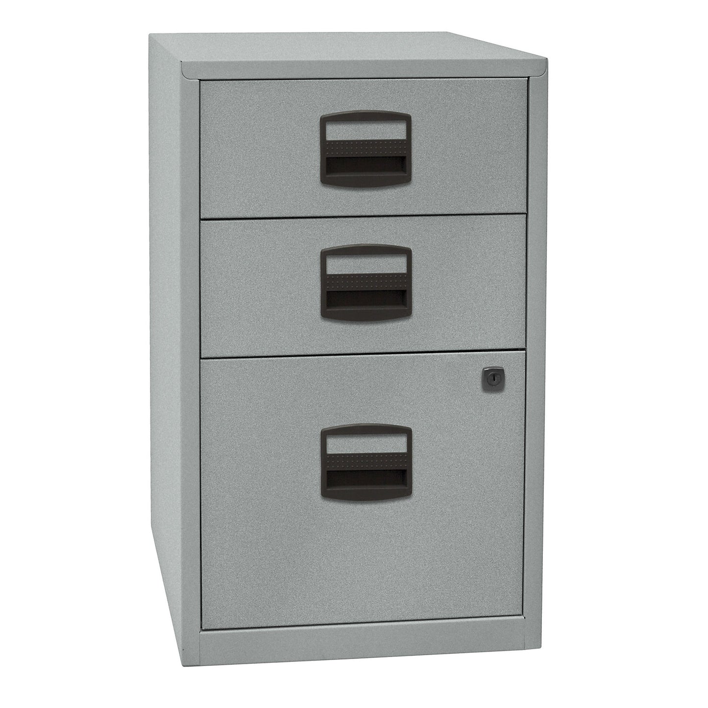 PFA side cupboard, 2 drawers, 1 suspension file drawer, silver.