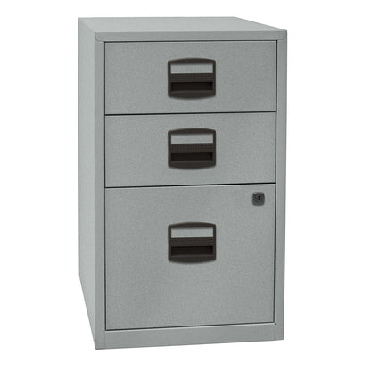 PFA side cupboard, 2 drawers, 1 suspension file drawer, silver.