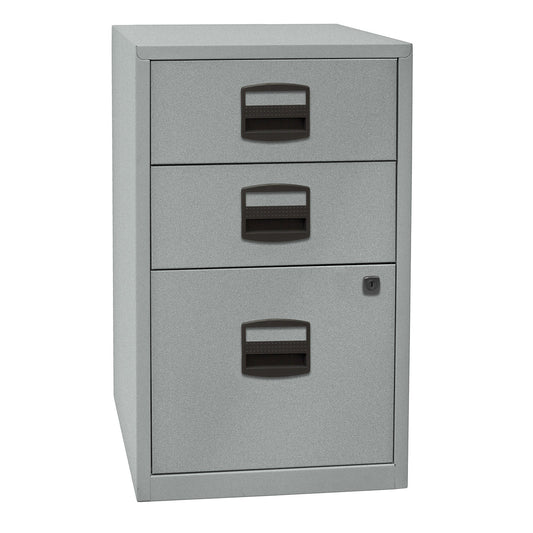 PFA side cupboard, 2 drawers, 1 suspension file drawer, silver.