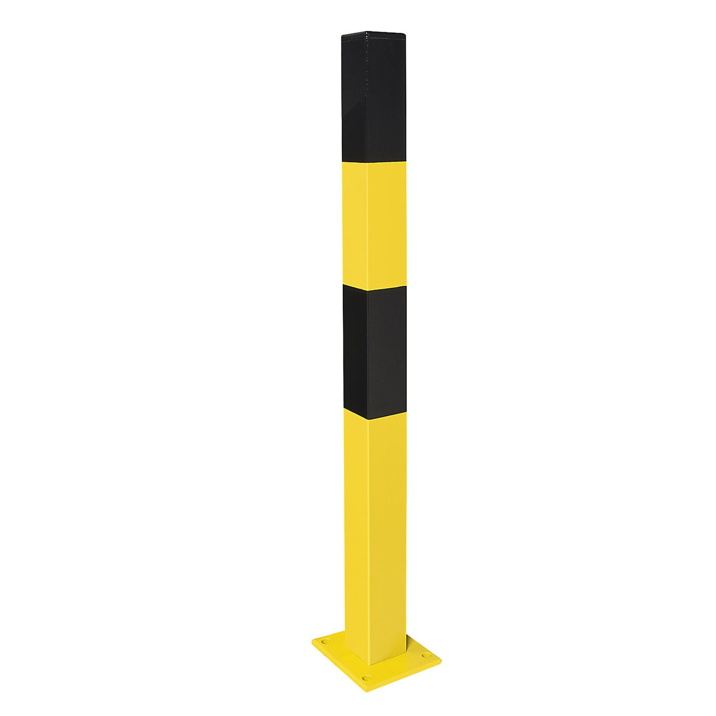Bollard Morion, for bolting in place, 70 x 70 mm, painted black/yellow, 1 eyelet.