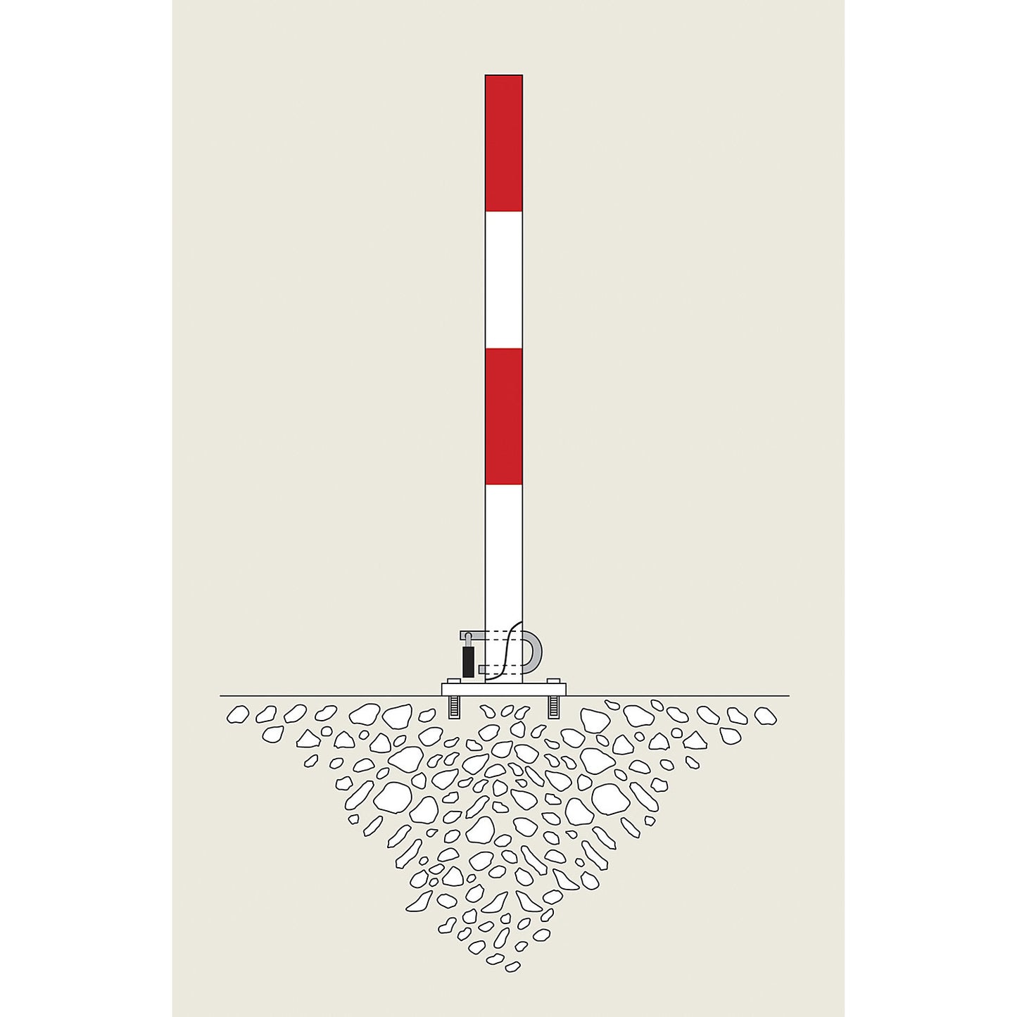 Folding barrier post, for bolting in place, red-white.