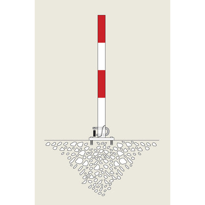 Folding barrier post, for bolting in place, red-white.