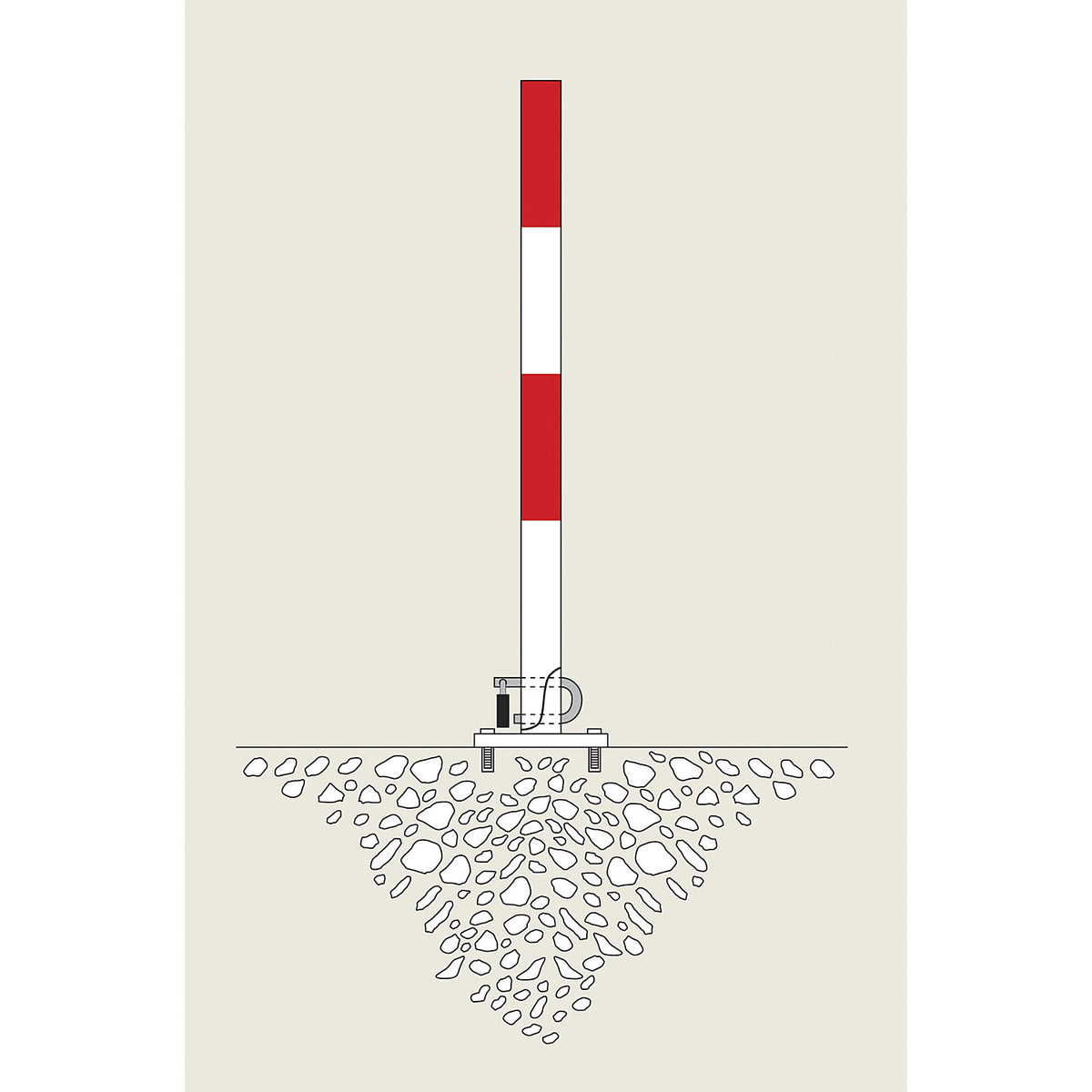 Folding barrier post, for bolting in place, red-white.