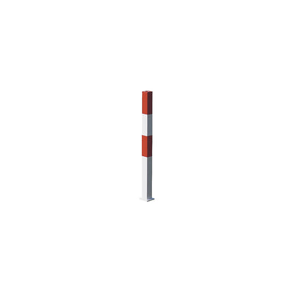 Barrier post made of steel, for bolting in place, 70 x 70 mm, red/white, 2 chain eyelets.