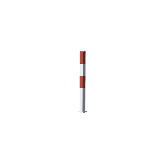 Barrier post made of steel, for bolting in place, 70 x 70 mm, red/white, 1 chain eyelet.