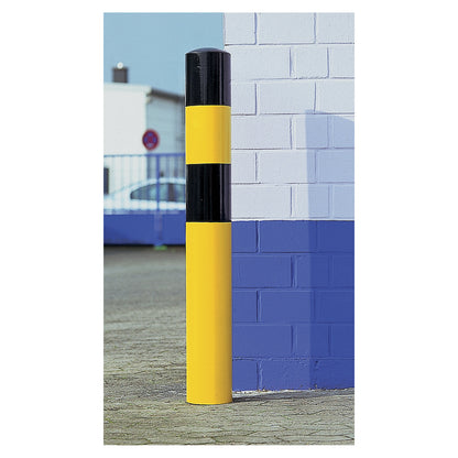 Crash protection bollard, size XL, black/yellow, for bolting in place.