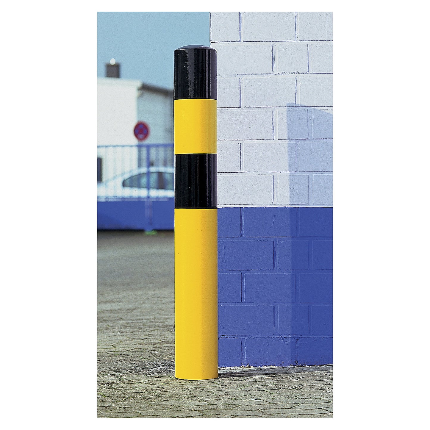 Crash protection bollard, size XL, black/yellow, for concreting in.