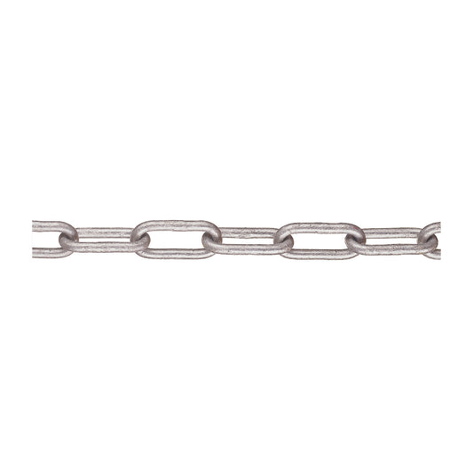 Steel link chain, link thickness 8 mm, length 10 m, hot dip galvanised.