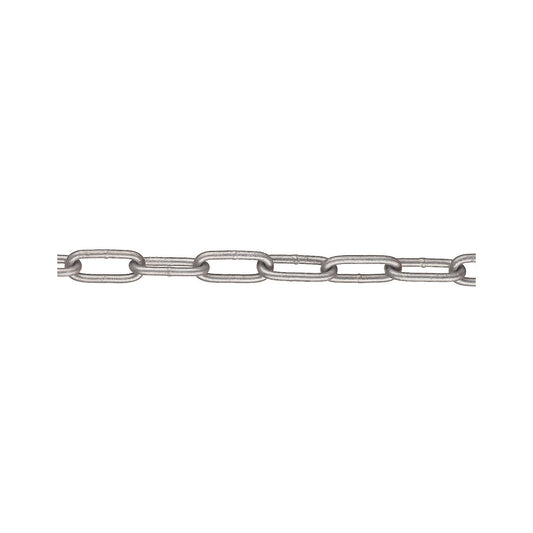 Steel link chain, link thickness 6 mm, length 30 m, hot dip galvanised.