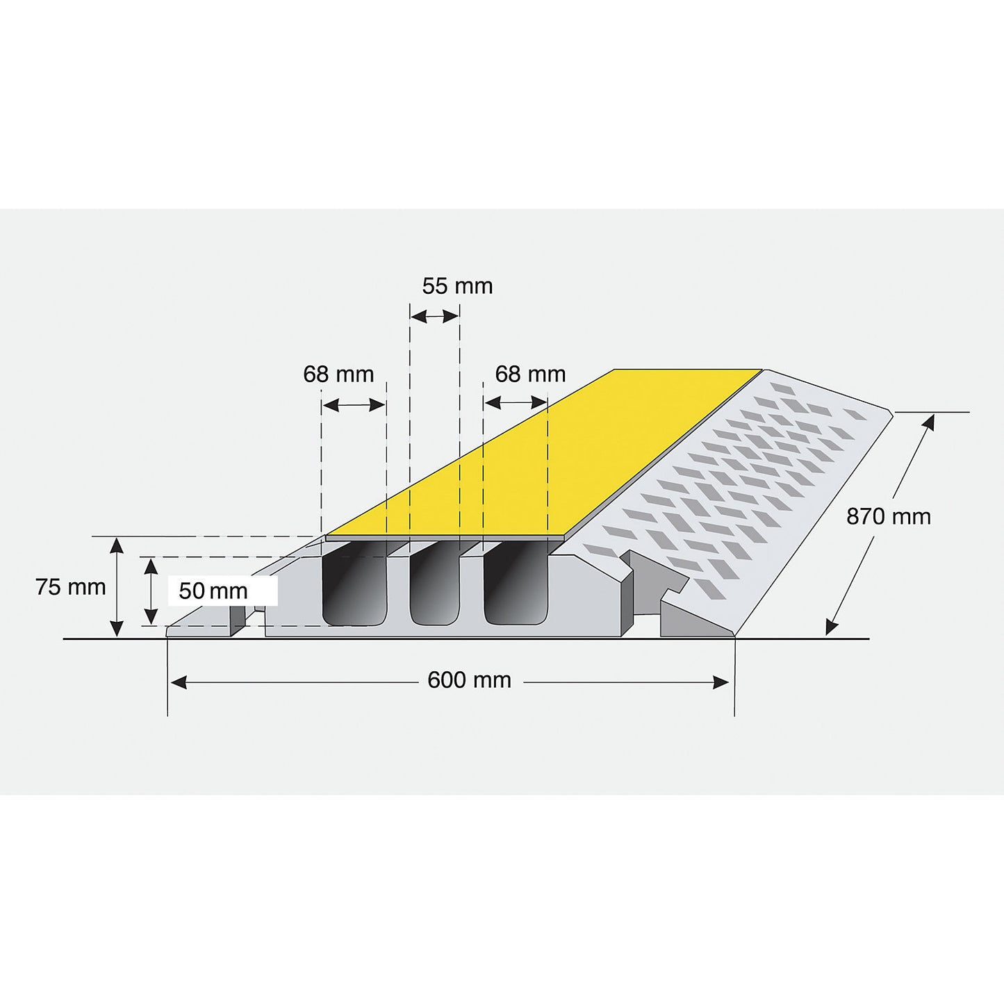 Cable bridge, height 75 mm, standard element, black / yellow.