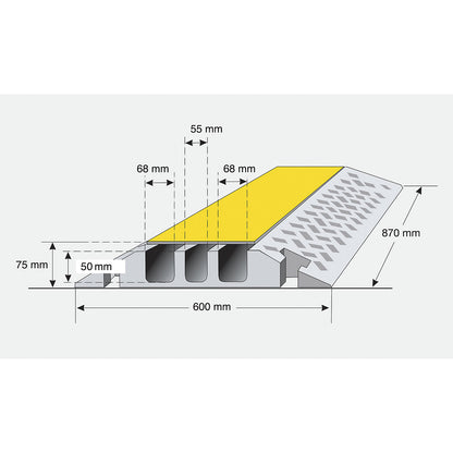 Cable bridge, height 75 mm, standard element, black / yellow.