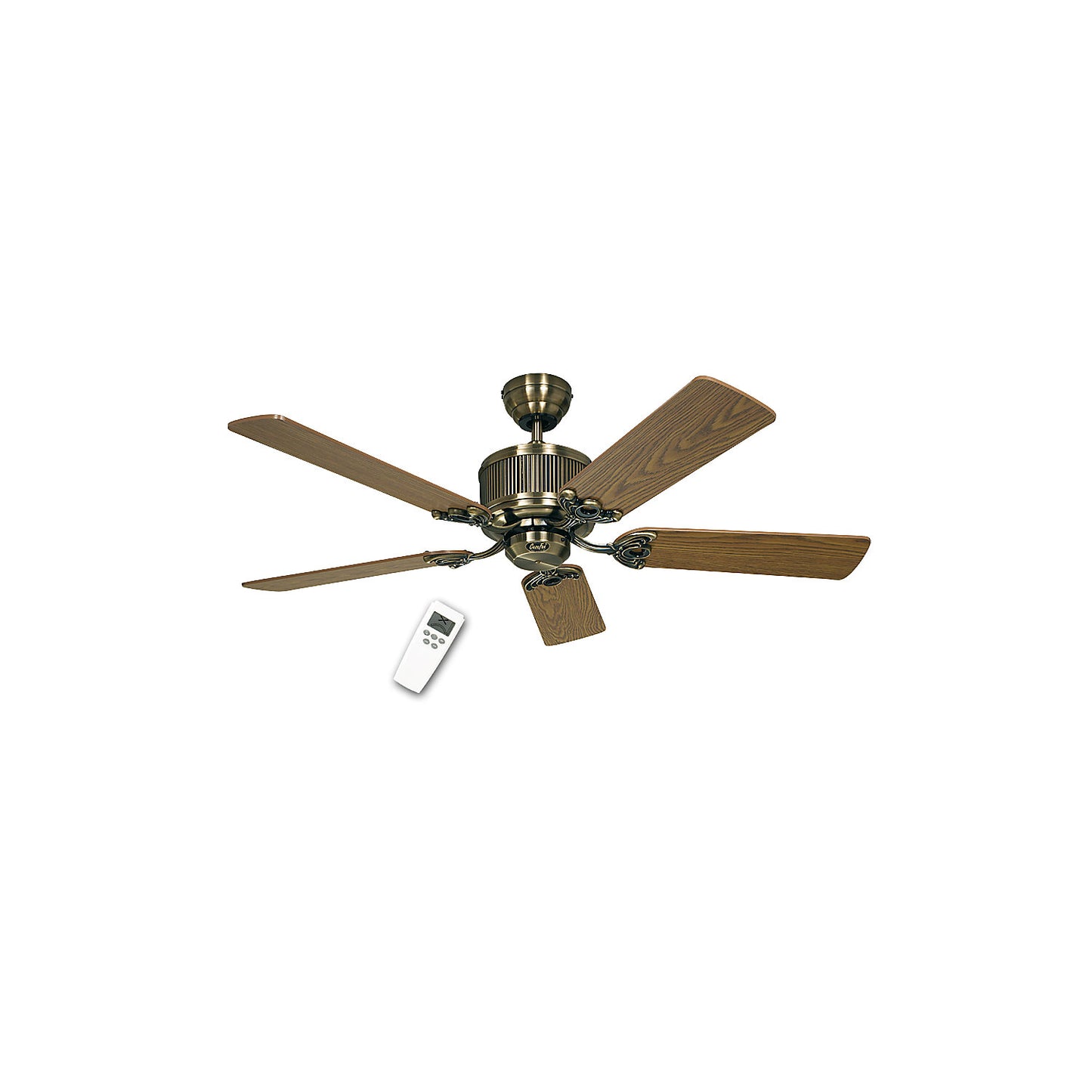 ECO ELEMENTS ceiling fan, rotor blade Ø 1320 mm, antique oak / beech / antique brass.