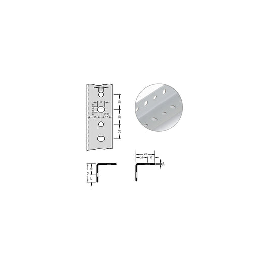 Angled steel profile for modular system, 42 x 42 x 2 mm, length 2 m, light grey, pack of 10.