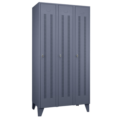 Berlin 1 clothes locker, 3 compartments, blue grey, width 900 mm.