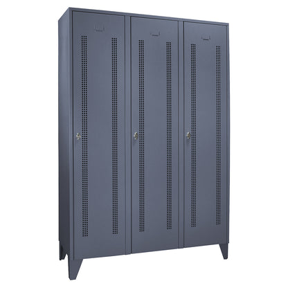 Berlin 1 clothes locker, 3 compartments, blue grey, width 1200 mm.