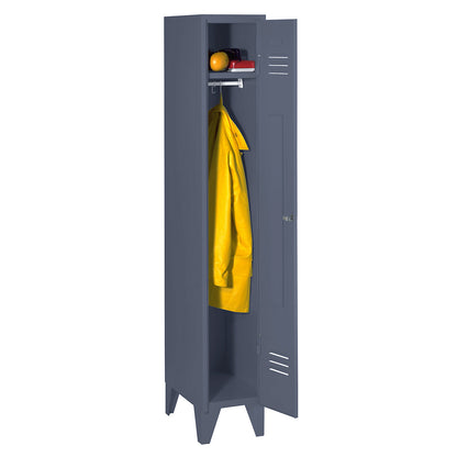 Berlin 2 clothes locker, 1 compartment, blue grey, width 300 mm, flat roof shape.