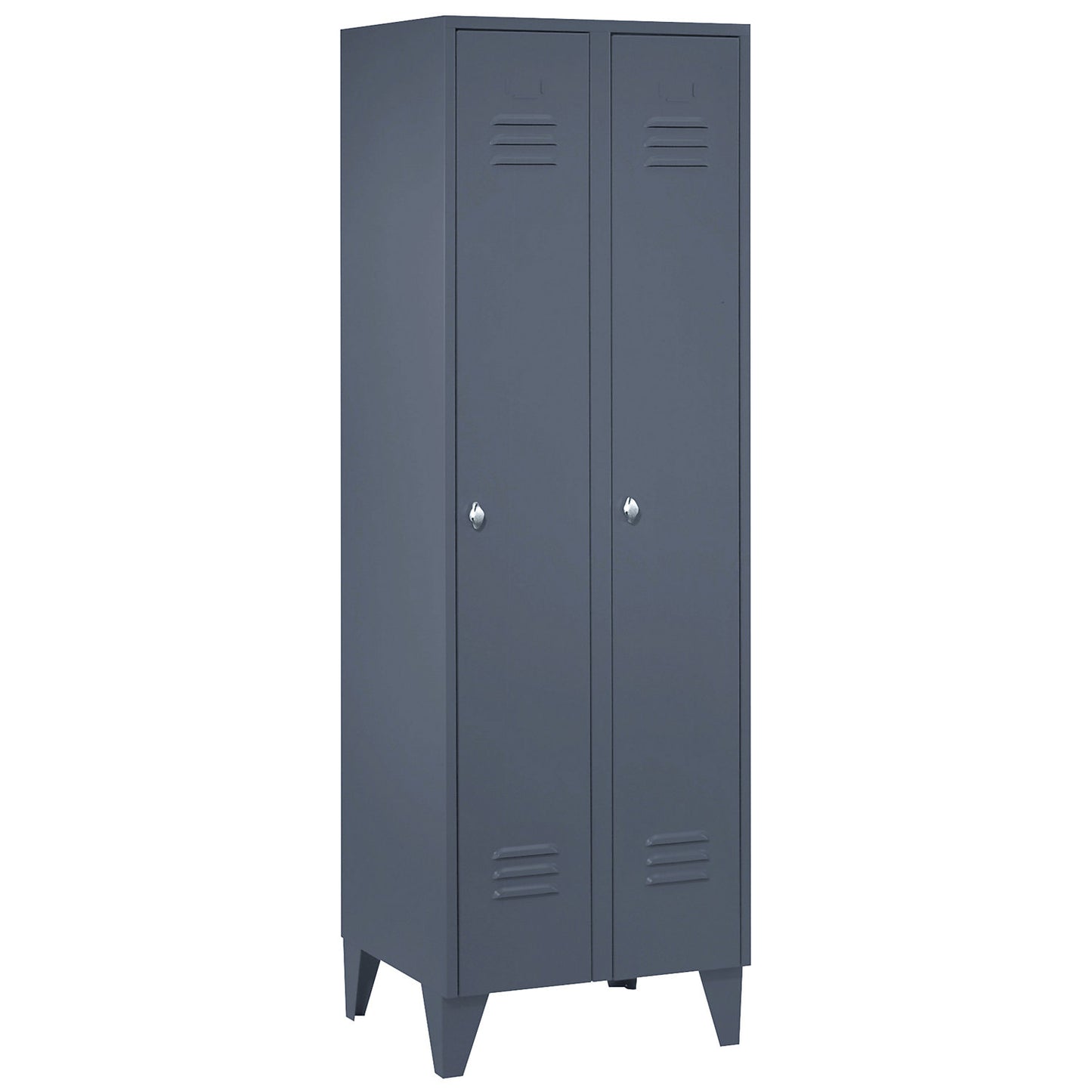 Berlin 2 clothes locker, 2 compartments, blue grey, width 600 mm, flat roof shape.