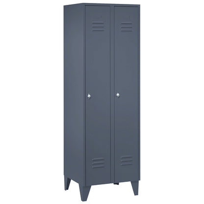 Berlin 2 clothes locker, 2 compartments, blue grey, width 600 mm, flat roof shape.