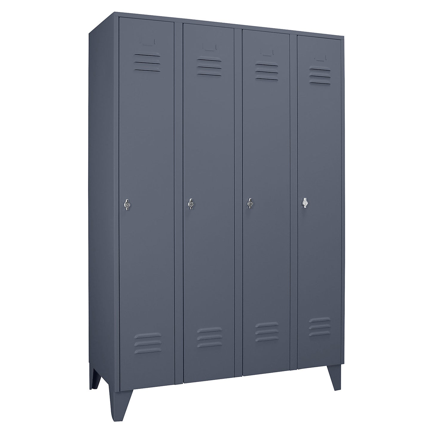 Berlin 2 clothes locker, 4 compartments, blue grey, width 1200 mm, flat roof shape.