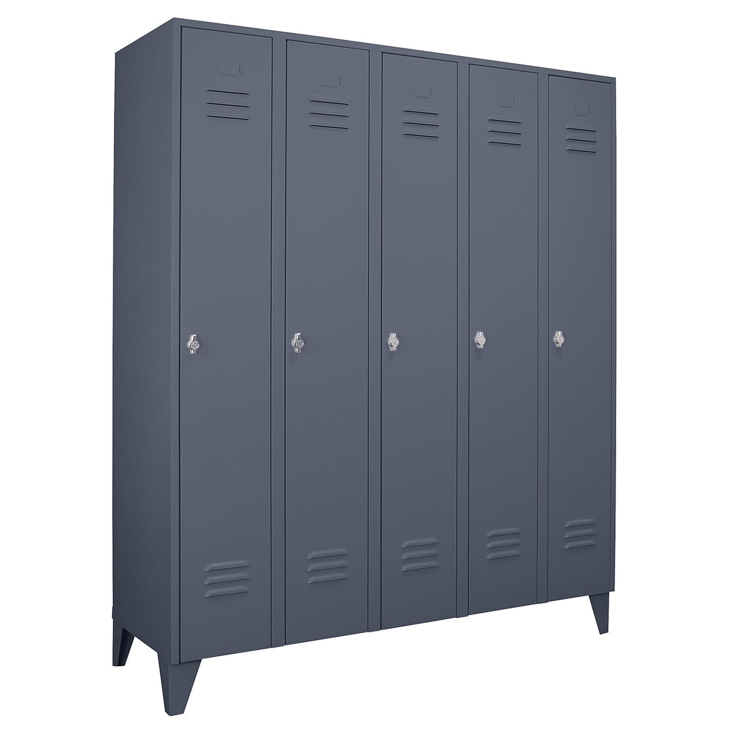 Berlin 2 clothes locker, 5 compartments, blue grey, width 1500 mm, flat roof shape.