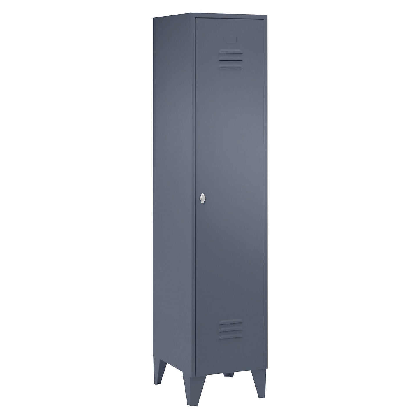 Berlin 2 clothes locker, 1 compartment, blue grey, width 400 mm, flat roof shape.