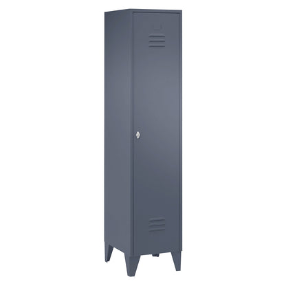 Berlin 2 clothes locker, 1 compartment, blue grey, width 400 mm, flat roof shape.