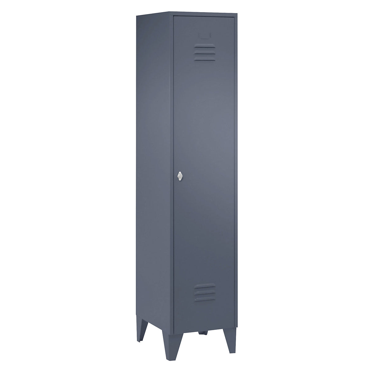 Berlin 2 clothes locker, 1 compartment, blue grey, width 400 mm, flat roof shape.