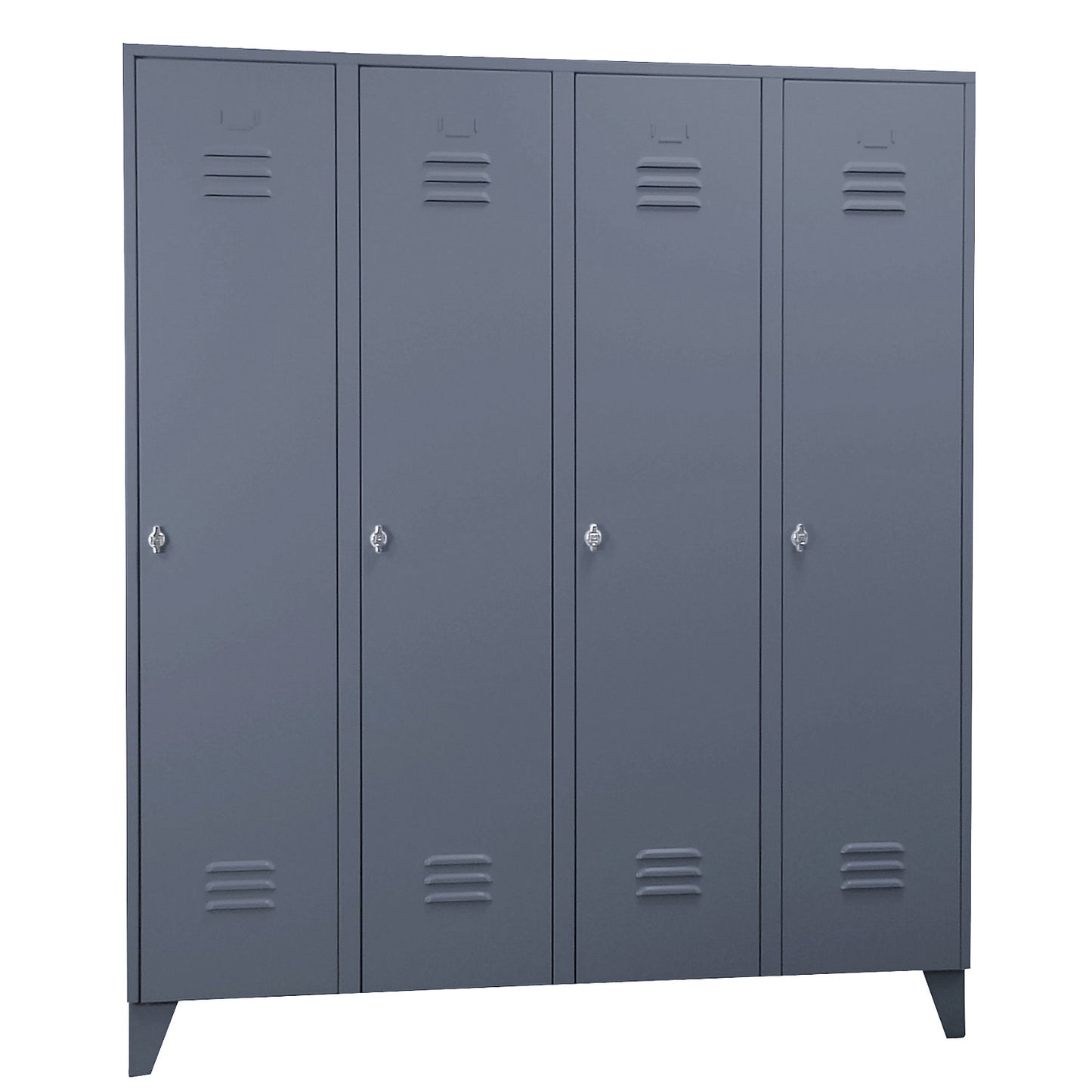 Berlin 2 clothes locker, 4 compartments, blue grey, width 1600 mm, flat roof shape.