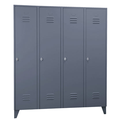 Berlin 2 clothes locker, 4 compartments, blue grey, width 1600 mm, flat roof shape.