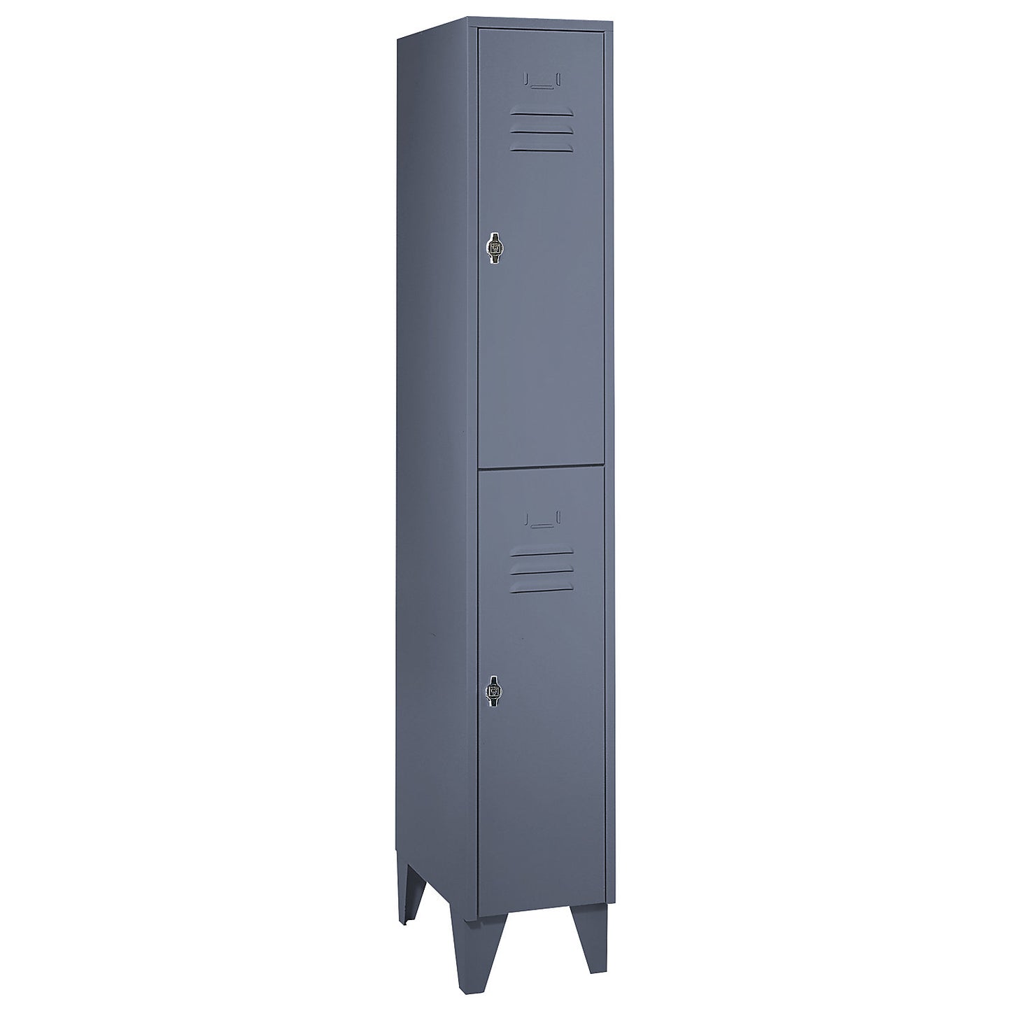 Berlin 2 double deck clothes locker, 1 compartment, blue grey, width 300 mm, flat roof shape.