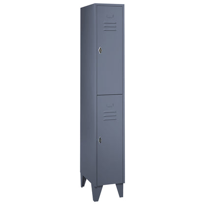 Berlin 2 double deck clothes locker, 1 compartment, blue grey, width 300 mm, flat roof shape.