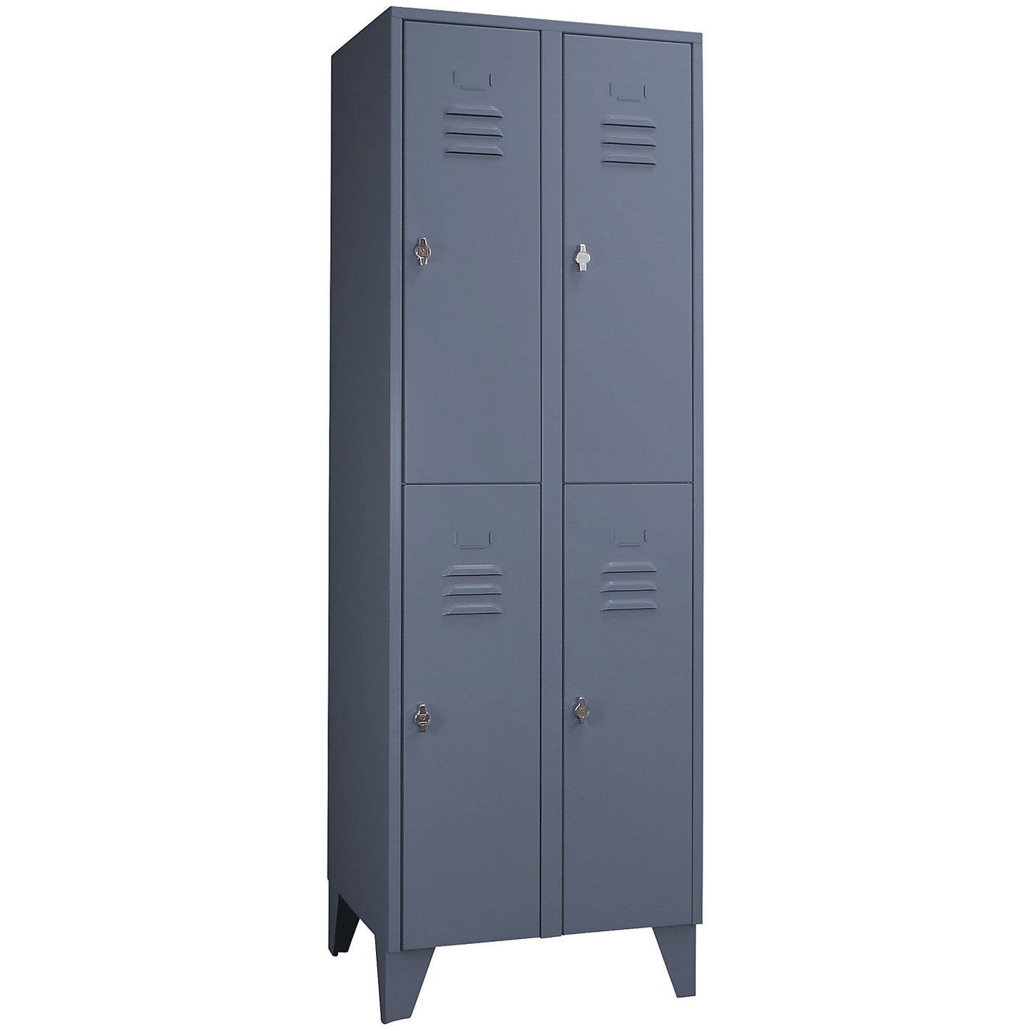 Berlin 2 double deck clothes locker, 2 compartments, blue grey, width 600 mm, flat roof shape.
