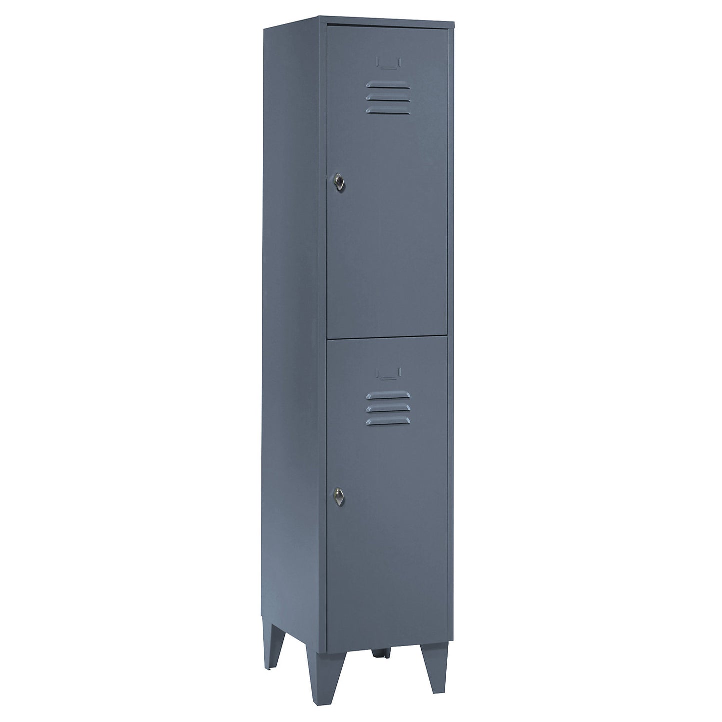 Berlin 2 double deck clothes locker, 1 compartment, blue grey, width 400 mm, flat roof shape.
