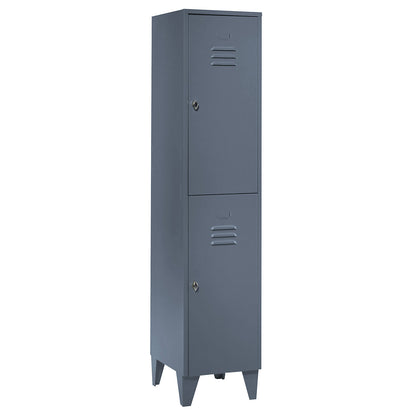 Berlin 2 double deck clothes locker, 1 compartment, blue grey, width 400 mm, flat roof shape.