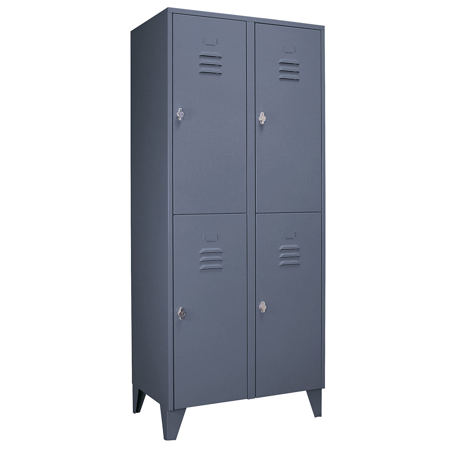 Berlin 2 double deck clothes locker, 2 compartments, blue grey, width 800 mm, flat roof shape.