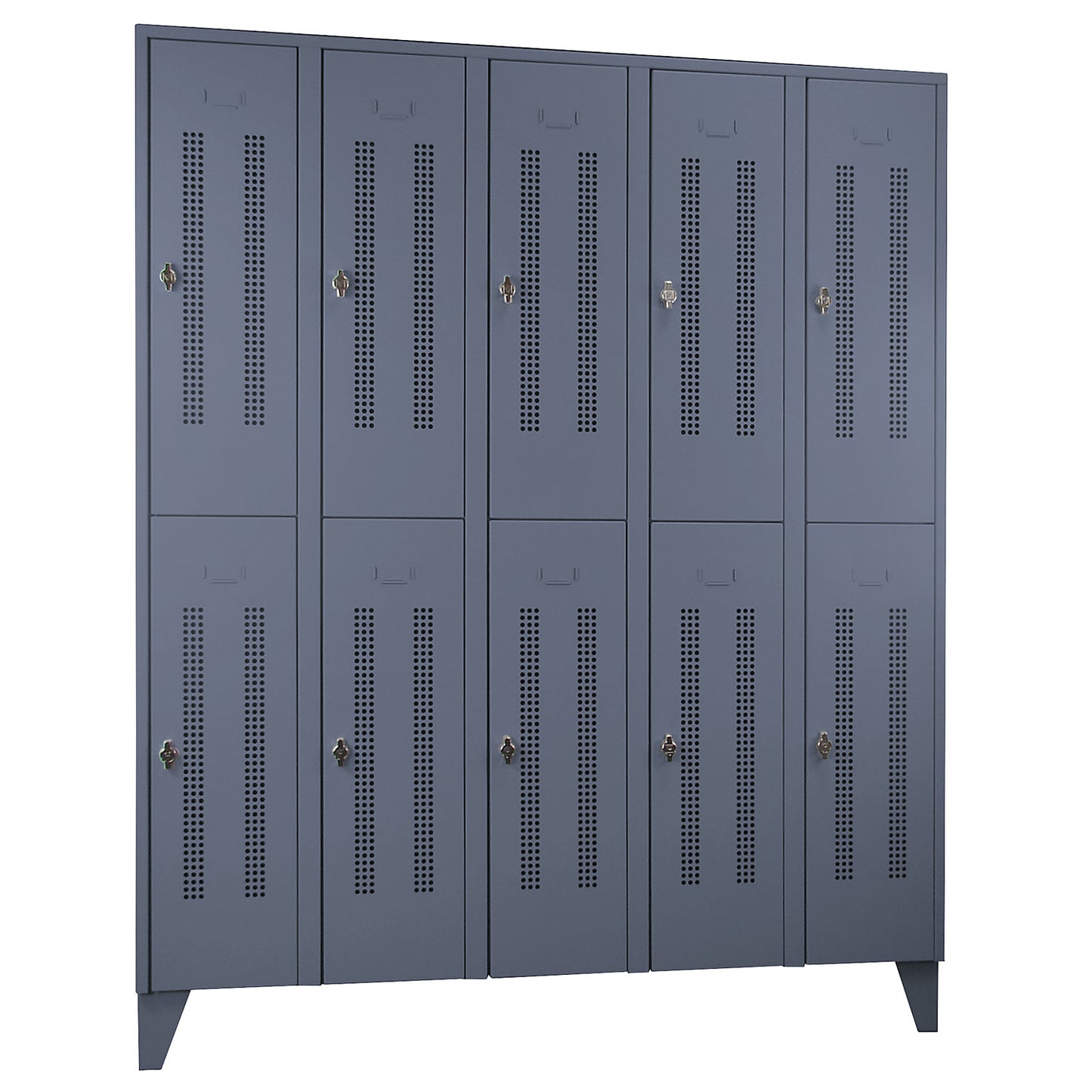 Berlin 1 double deck clothes locker, 5 sections, blue grey, width 1500 mm, 10 compartments.