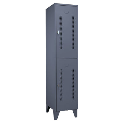 Berlin 1 double deck clothes locker, 1 section, blue grey, width 400 mm, 2 compartments.