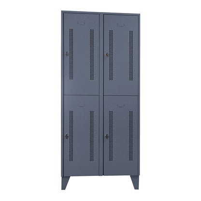 Berlin 1 double deck clothes locker, 2 sections, blue grey, width 800 mm, 4 compartments.