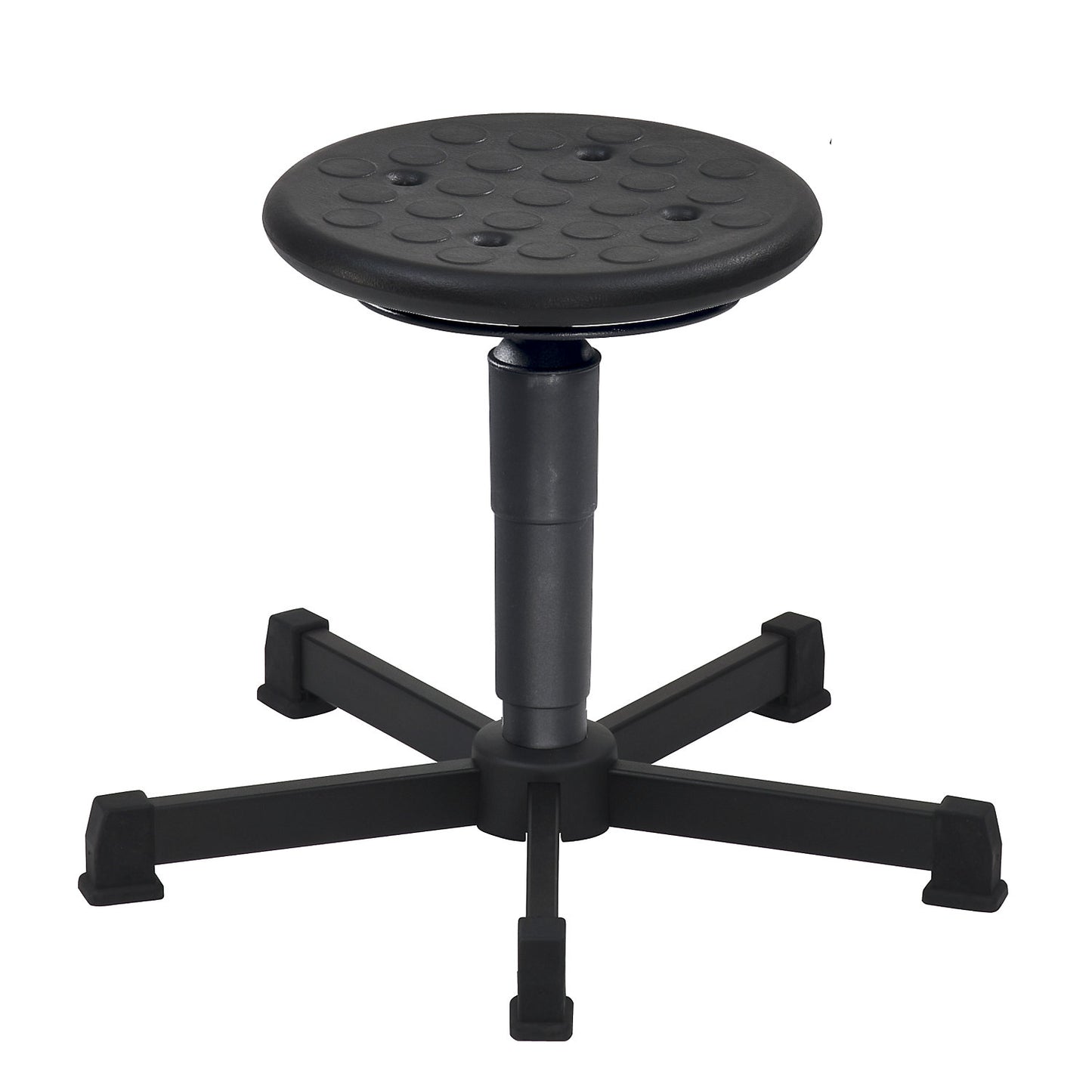 Swivel stools, gas lift height adjustment, release spring, polyurethane foam seat, with glides.