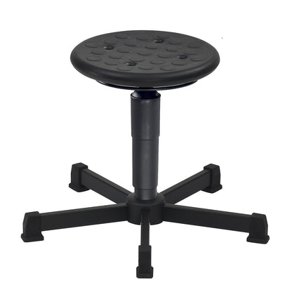 Swivel stools, gas lift height adjustment, release spring, polyurethane foam seat, with glides.