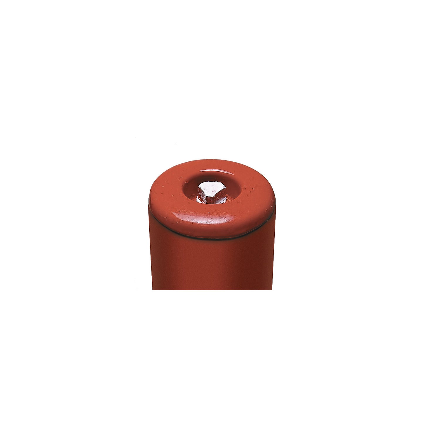 Barrier post made of tubular steel, red / white, for setting in concrete, Ø 76 mm, with triangle lock.