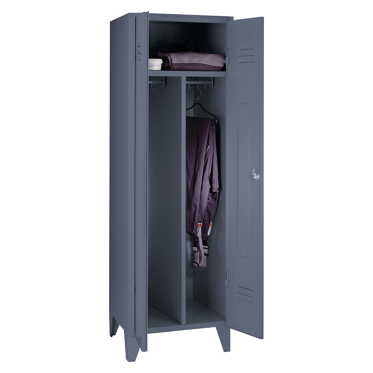 Berlin 2 clean and dirty locker, centre divider, 1 compartment, blue grey, width 600 mm.