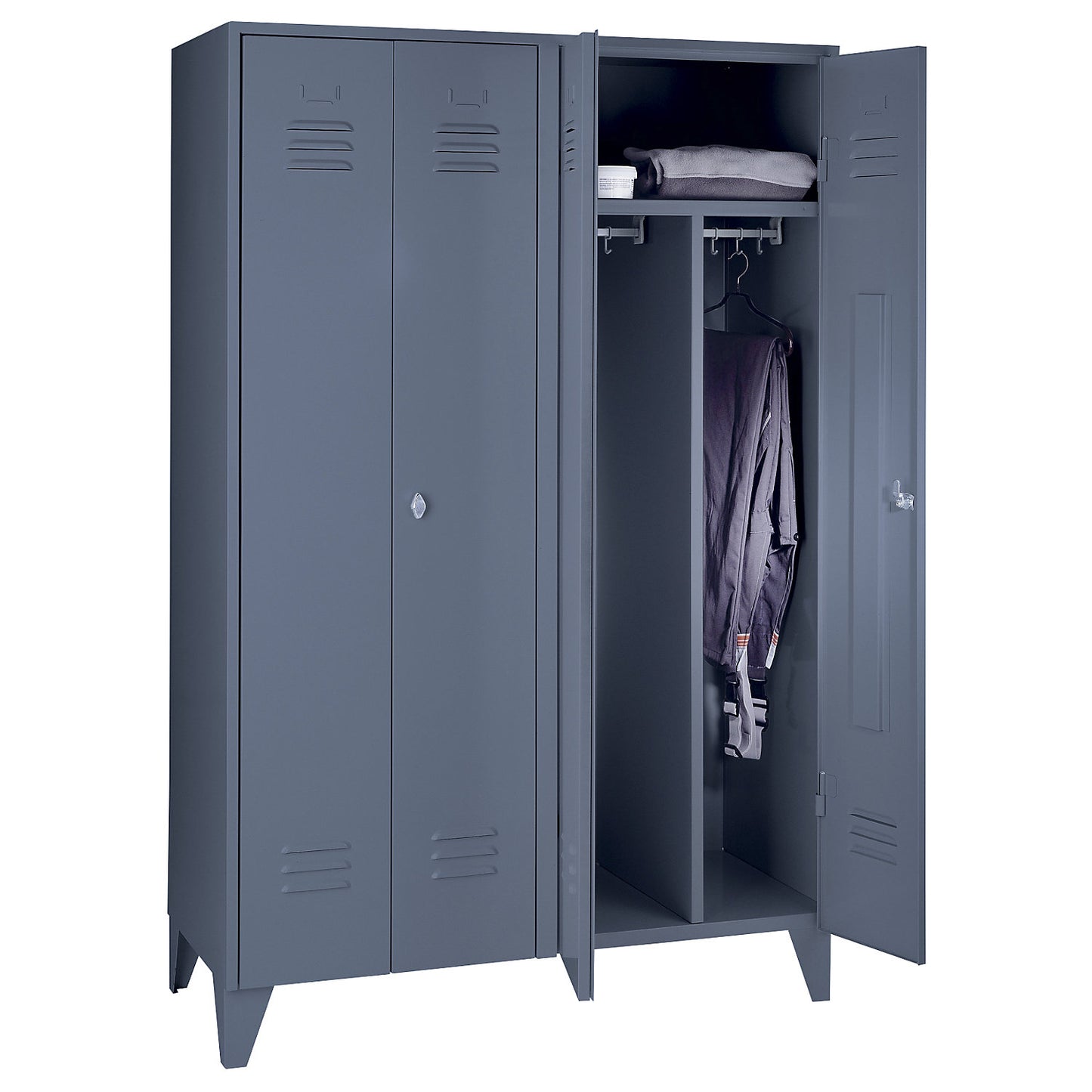 Berlin 2 clean and dirty locker, centre divider, 2 compartments, blue grey, width 1200 mm.