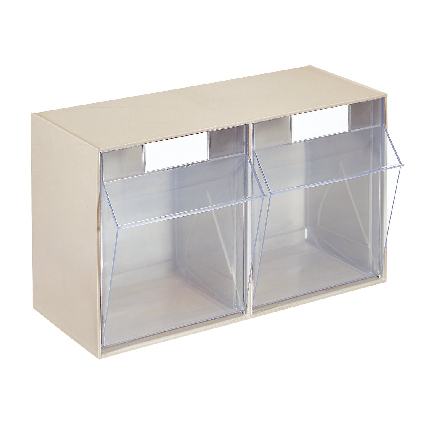 Visual storage container system, housing HxWxD 353 x 600 x 299 mm, 2 bins, sand beige.