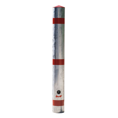 Barrier post made of tubular steel, removable, with base sleeve, round, Ø 76 mm.
