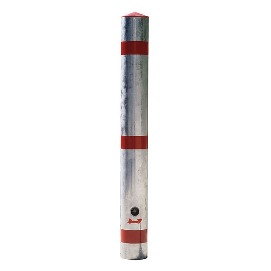 Barrier post made of tubular steel, removable, with base sleeve, round, Ø 76 mm.