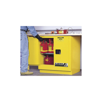Small FM safety cupboard, base cupboard, double doors, manual doors, yellow.