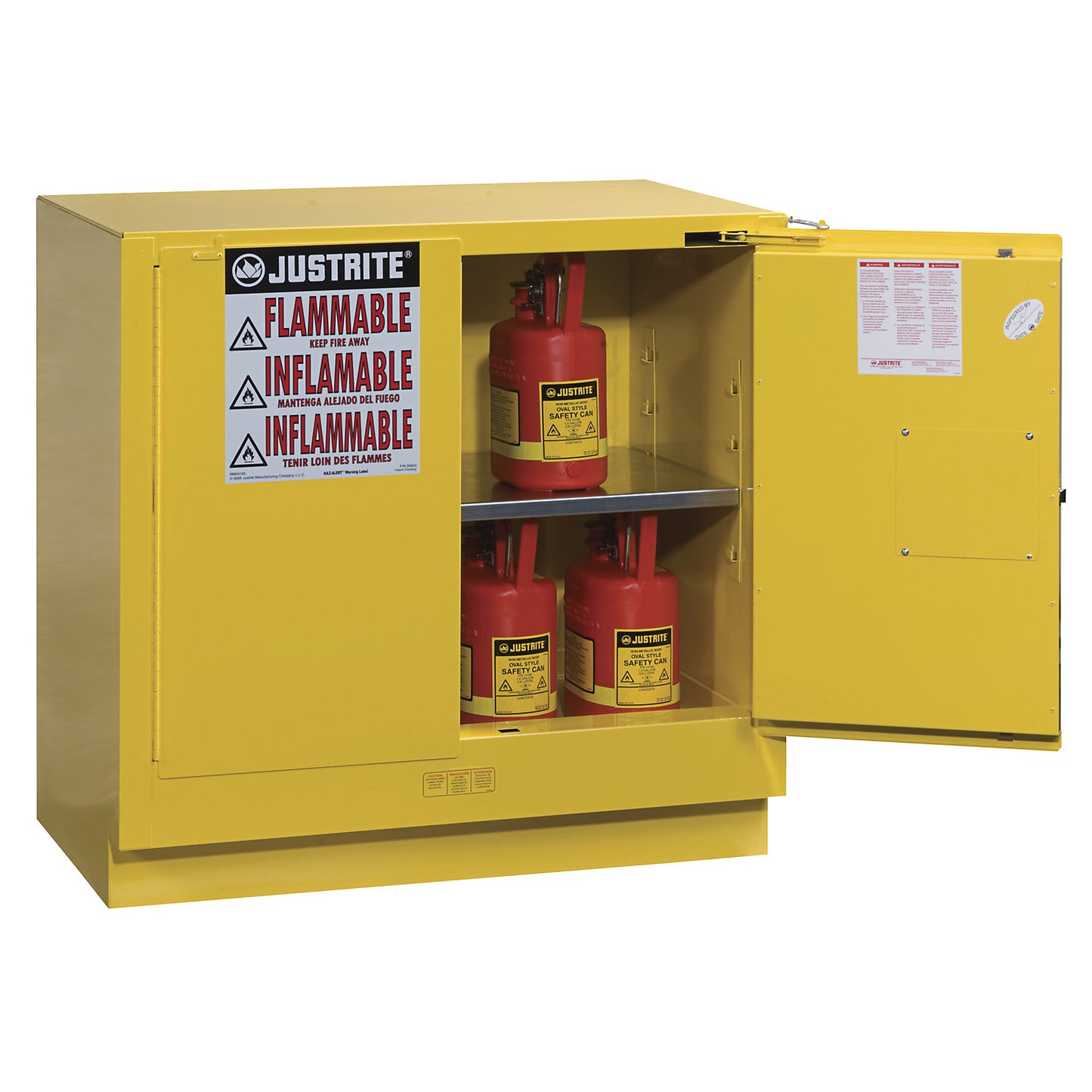 Small FM safety cupboard, base cupboard, double doors, self-closing, yellow.